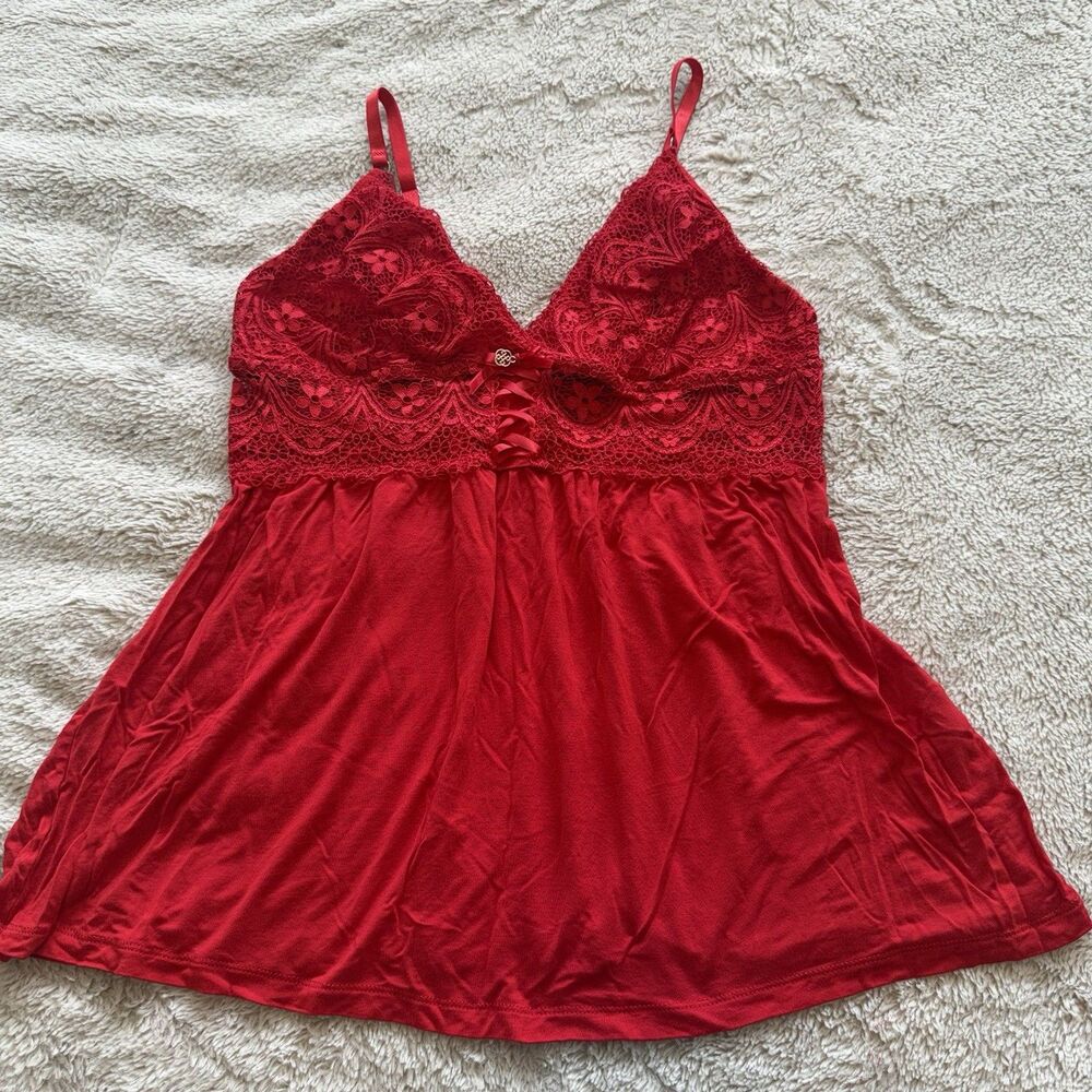 Daisy Fuentes Red Lace Cami Size L Tank Top Lingerie Y2K Romantic